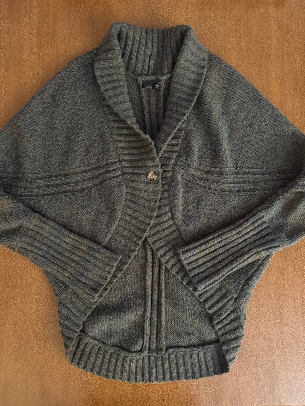 Prana Chunky Knit Oversized Shrug Sweater Wool - Dark Blue Green Size Large